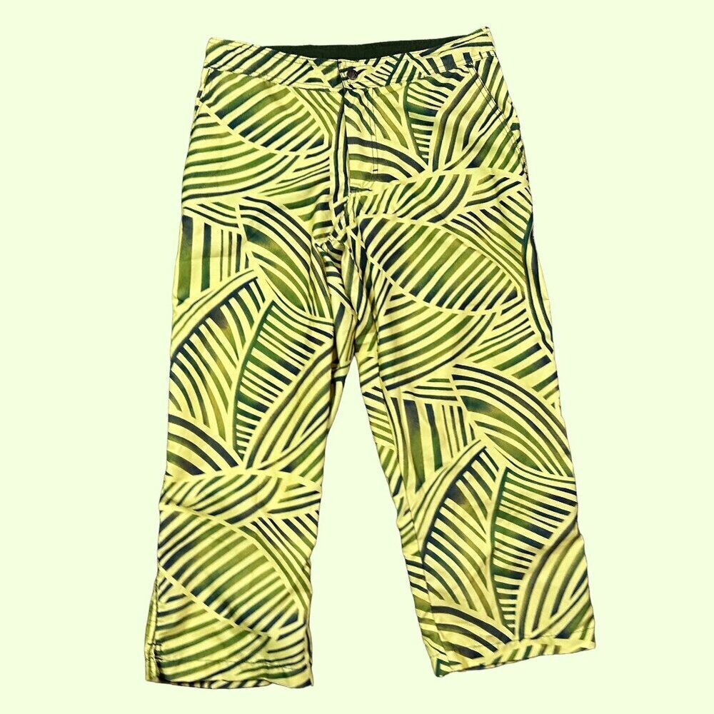 PrAna Vintage Cropped Pants Activewear Yellow Green Leaf Design Gorpcore Small